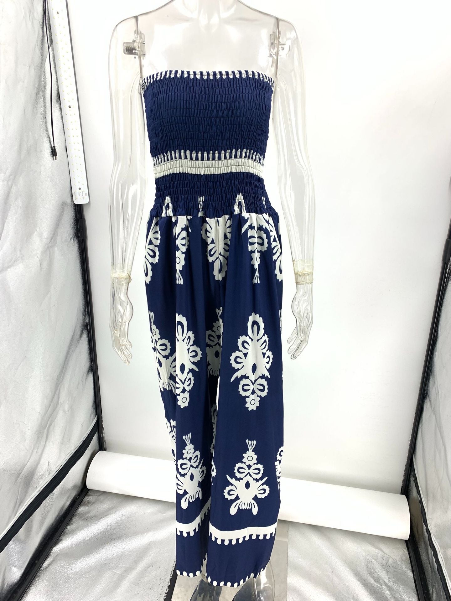 Street Hipster Wrapped Chest Printed Jumpsuit High Waist Casual Pants Women