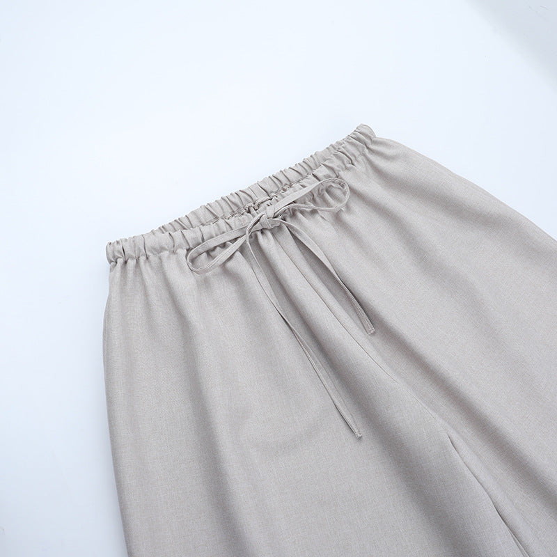 High Waist Loose Casual Wide Leg Trousers Women Autumn All Matching Linen Straight Pants