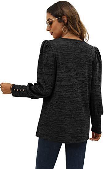 Women Autumn Winter Loose Casual Puff Sleeve Round Neck Long Sleeve T shirt