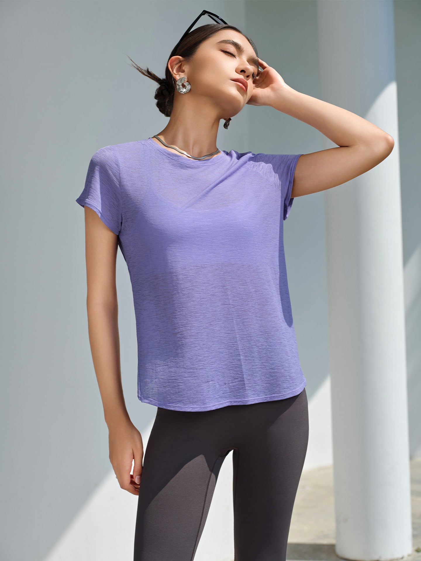 Summer Bunchy Yarn Breathable Yoga T Shirt Hollow Out Cutout out Beauty Back Sports Top Women Yoga Clothes round Neck Fitness Short Sleeve Summer