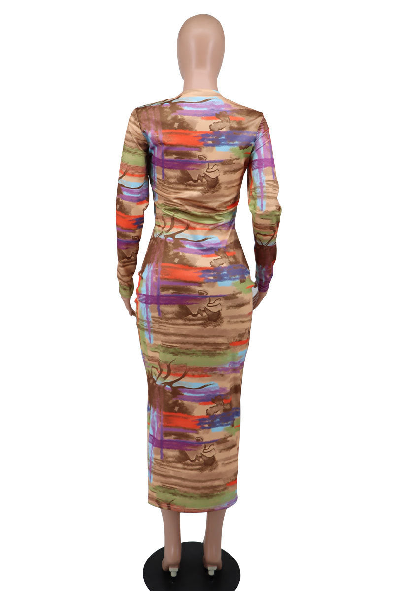 Printed Women Clothing Dress Fall Wear Long Sleeves Autumn Casual