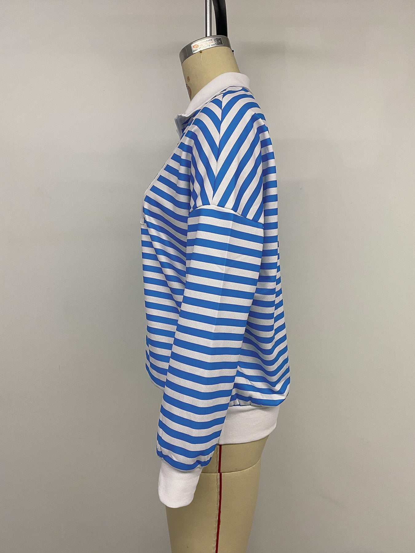 Spring Autumn Casual Top Collared Cardigan Long Sleeve Striped Sweater