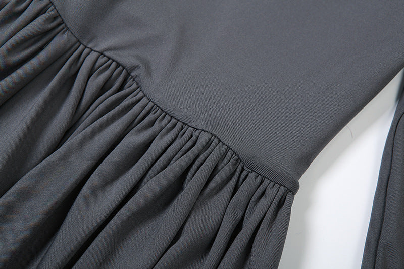 Fall Women Clothing Slim Fitting Cool Turtleneck Solid Color Long Sleeve Pleated High Waist One Piece Trousers Women