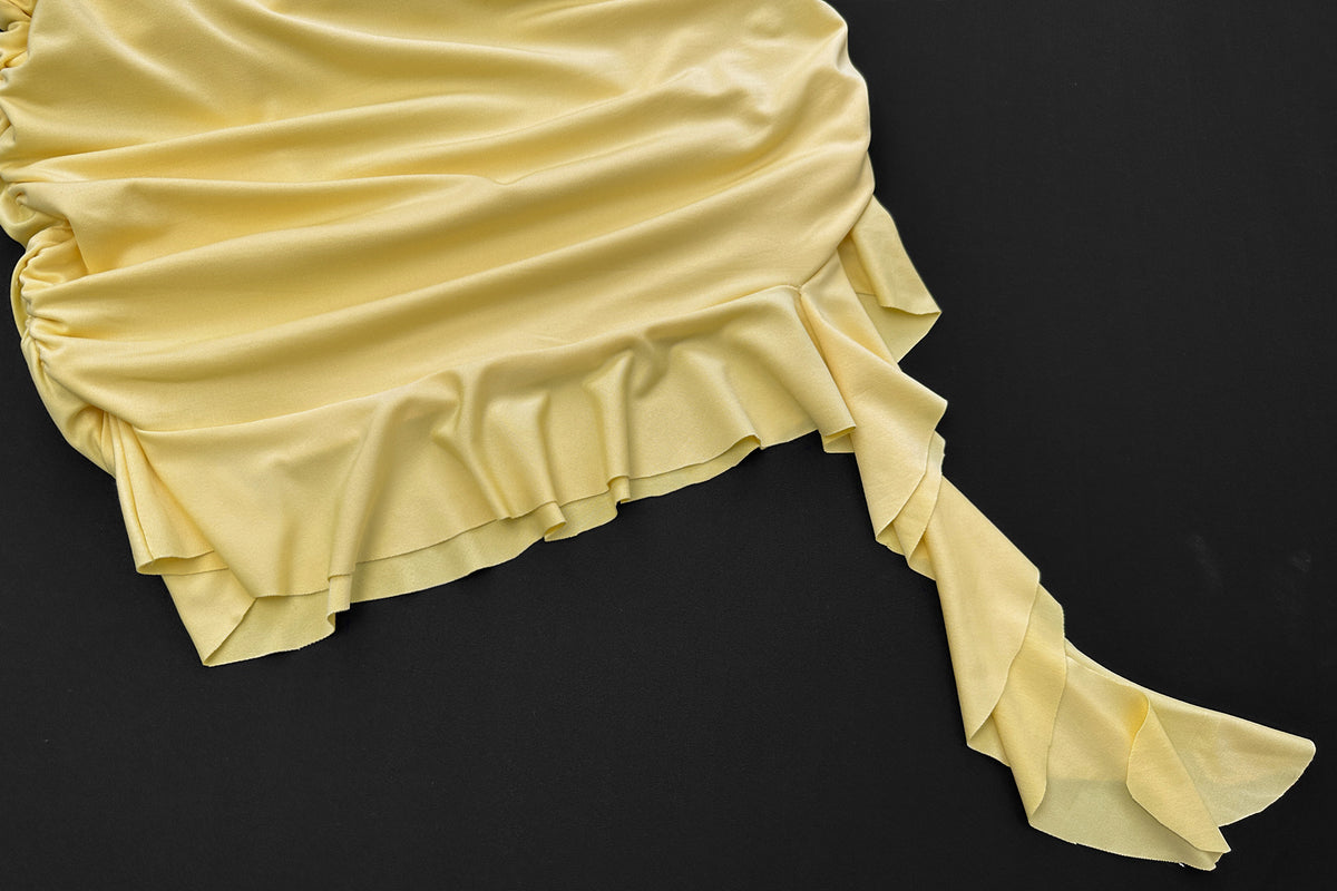 Women Clothing Sexy Tube Top Pleated Cut out Ruffled Sheath Dress