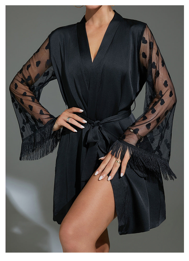 Home Sexy Sexy Love Mesh Pajamas Morning Gown Ice Silk Robe Outerwear Gown Women Home Wear