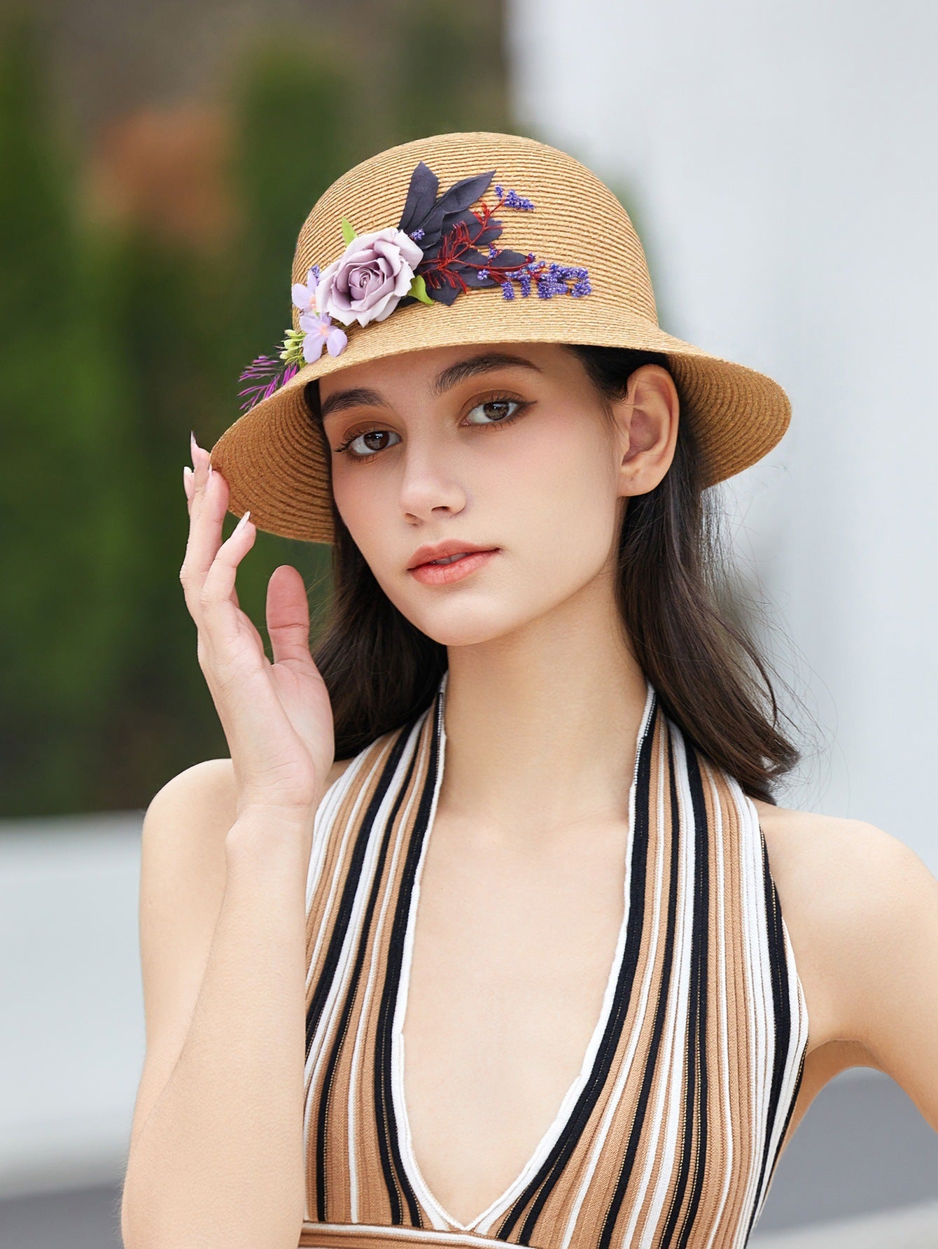 Summer Fisherman Hat Women French Woven Floral Hat Hat Sun Hat Vacation Sun Hat