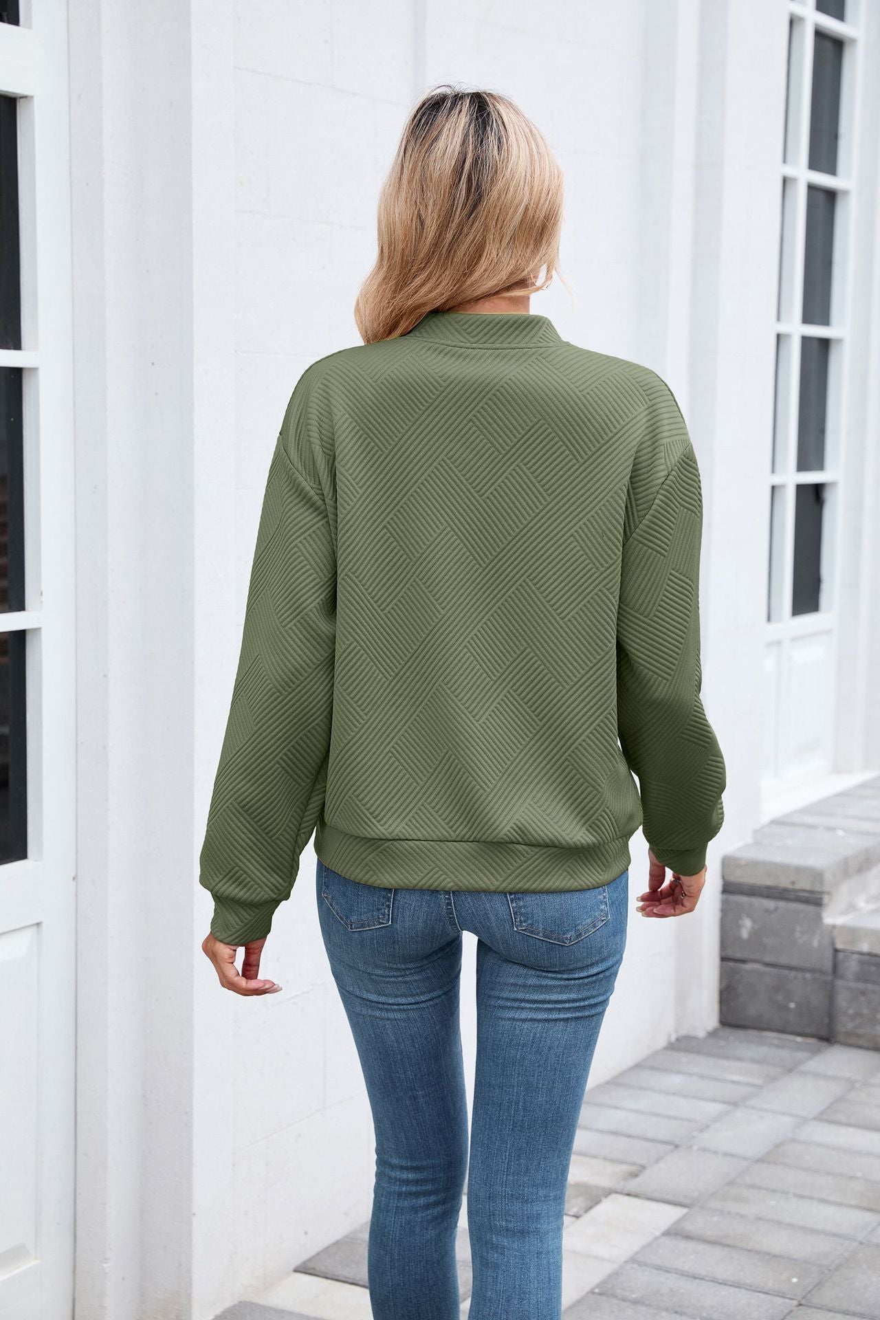 Autumn Winter Solid Color round Neck Loose Zip Long Sleeve Sweatshirt Varsity Jacket