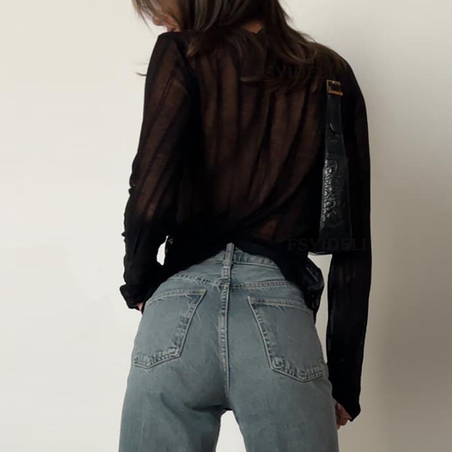 Women Clothing T shirt Sexy Cutout Top Simple Solid Color Slim Fit Cropped Long Sleeve T shirt Top