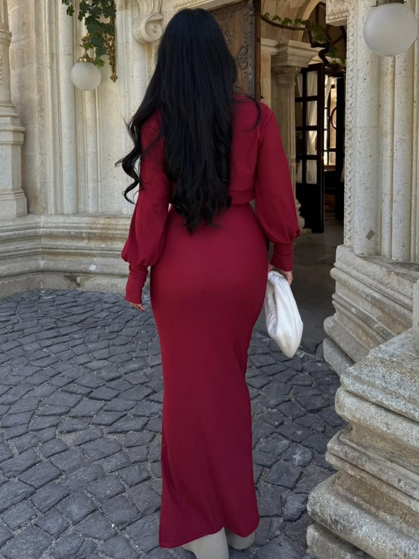 Women Autumn Long Sleeve Top Sexy Pure Want Sheath Dress Two Piece Sets