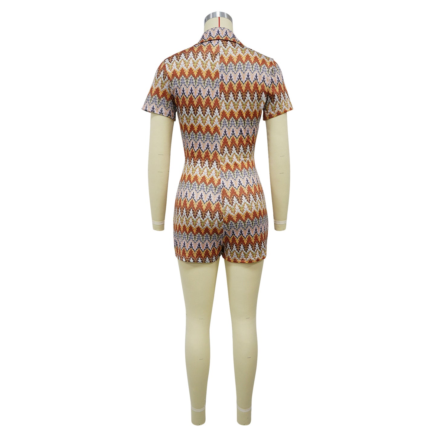 Women Wear Wave Pattern Color Stripes V neck Short Sleeve Romper