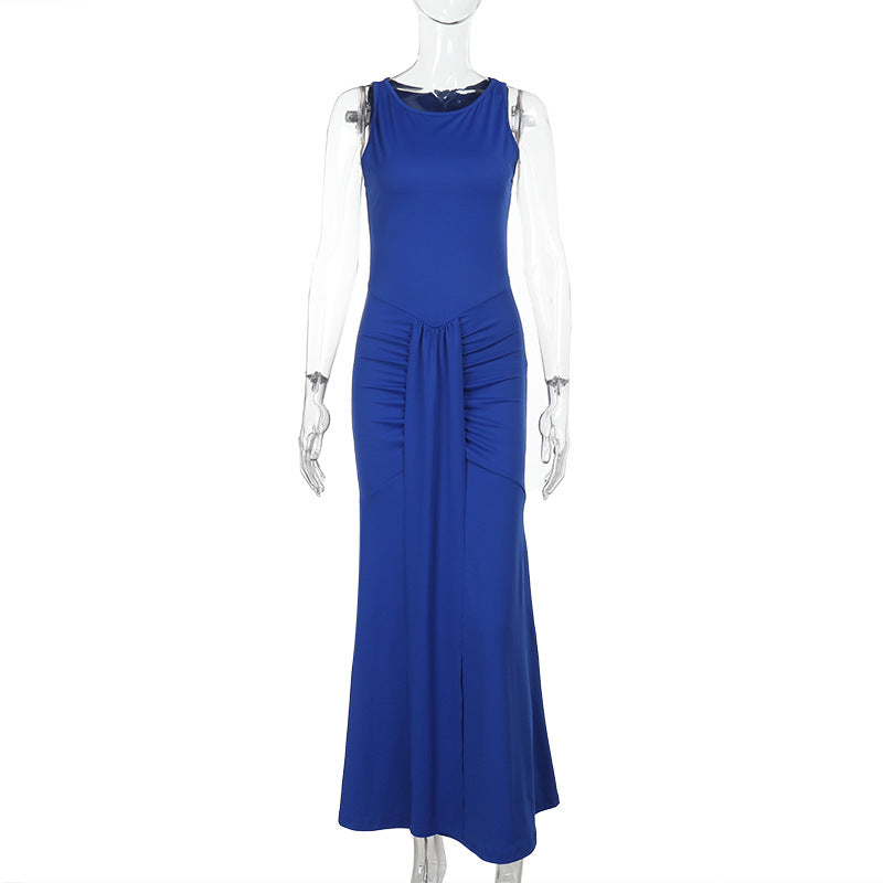 Dress Women round Neck Sleeveless Slim Fit Dress Sexy Solid Color Dress