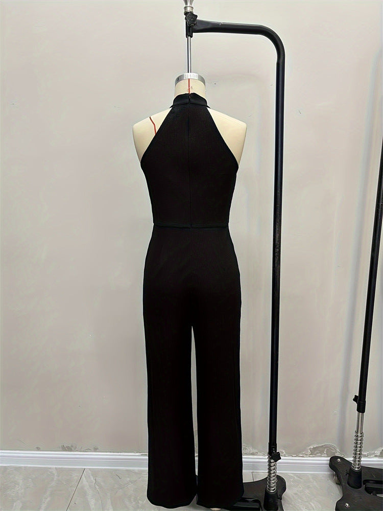 Women Clothing Jumpsuit Women One Piece High Waist Solid Color Elegant Halter Sleeveless Jumpsuit Goddess