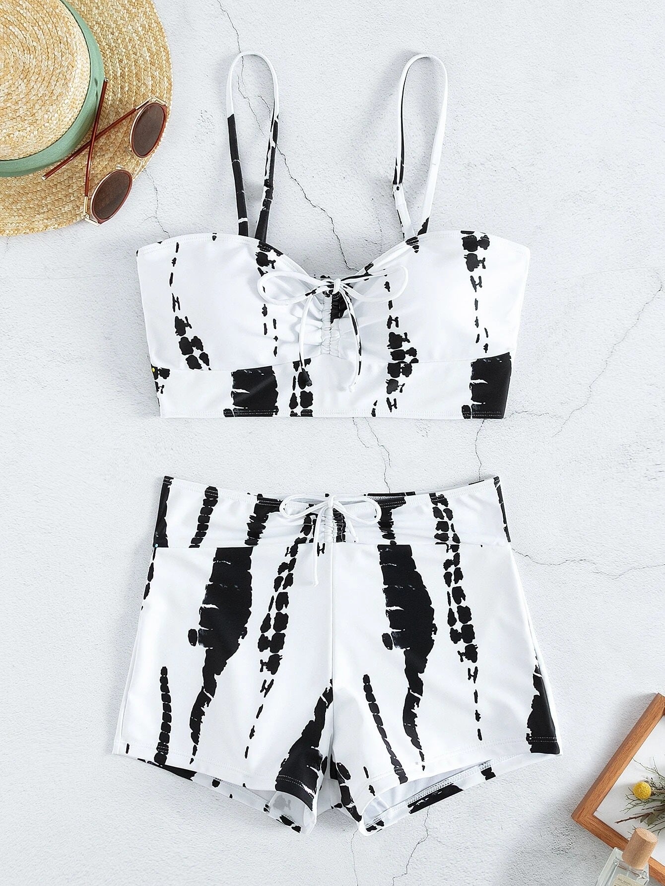 Swimsuit Women Split High Waist Boxer Lace Printing Conservative Internet Celebrity Swimsuit