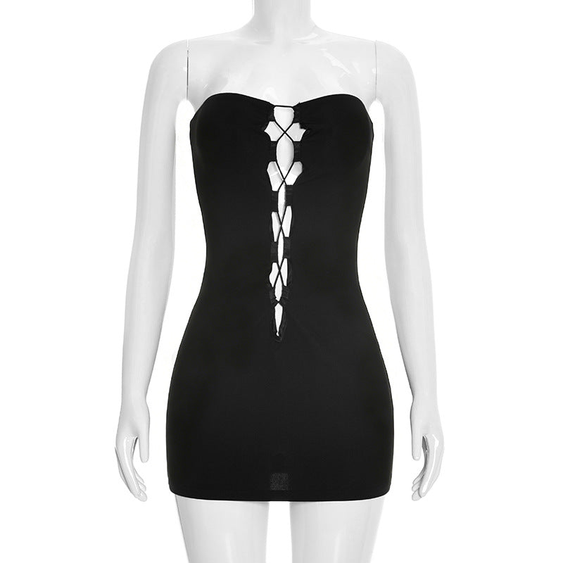 Women Clothing Summer Solid Color Sexy Slim Tube Top Strap Sleeveless Mini Short Dress