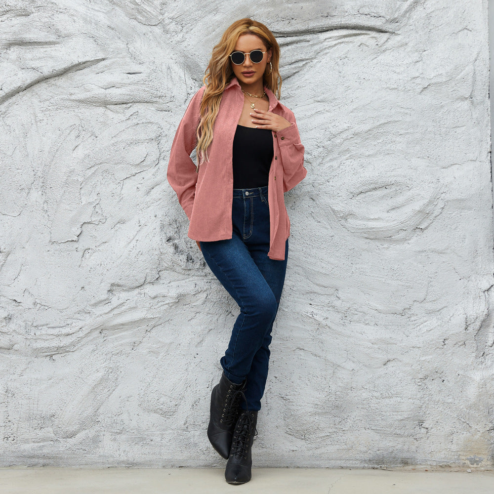 Top Women Autumn Winter Corduroy Women Loose Jacket Coat Solid Color Shirt Outerwear