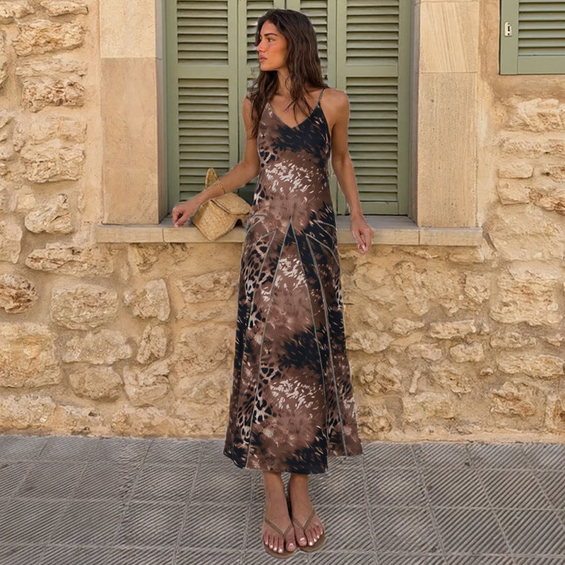 Spring Women Clothes Leopard Print Slim Street Long Tie Dress