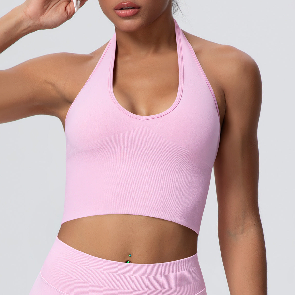 Solid Color Sports Back Shaping High Strength Poly Vest Breathable Waist Trimming Knitted Halter Bra Fitness Clothes Yoga Clothes