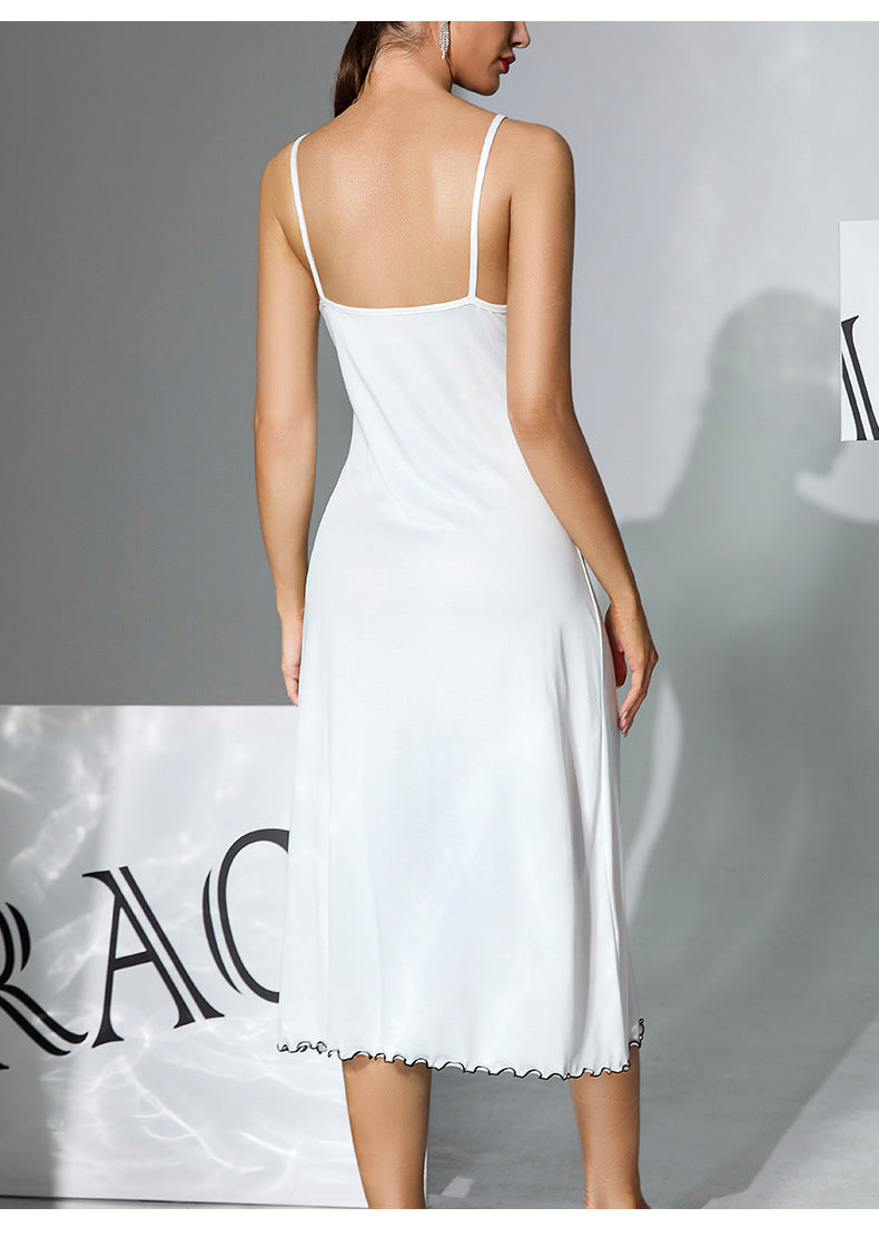 Milk Silk Silky Skin Friendly Slip Nightdress Ladies Long Backless Simple Casual Homewear