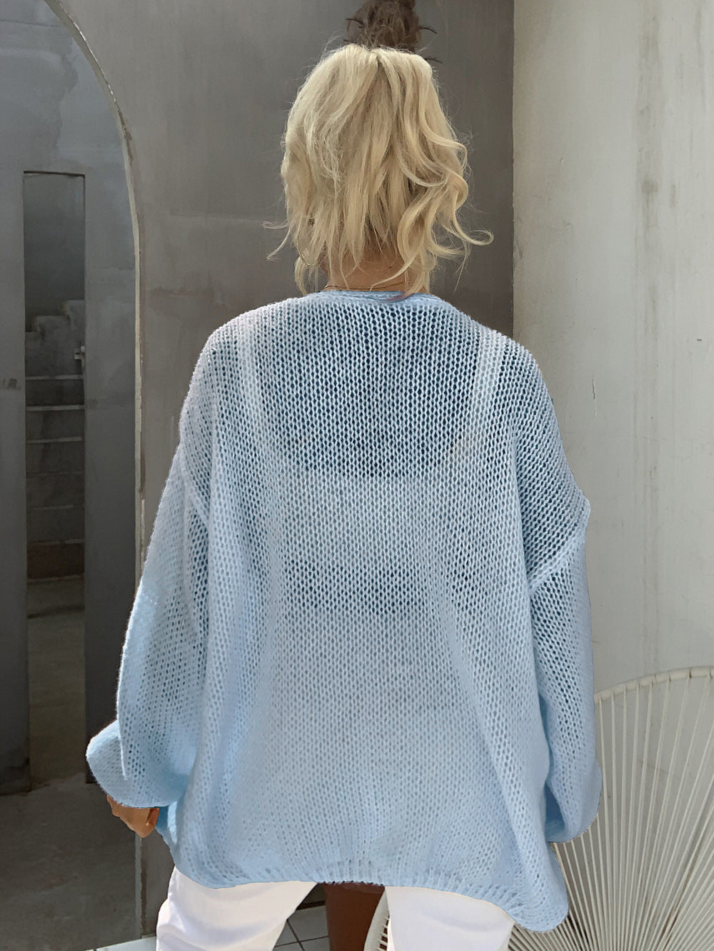 Women Clothing Hollow Out Cutout out Knitted Cardigan Top Sweater Women Woolen Knitted Coat