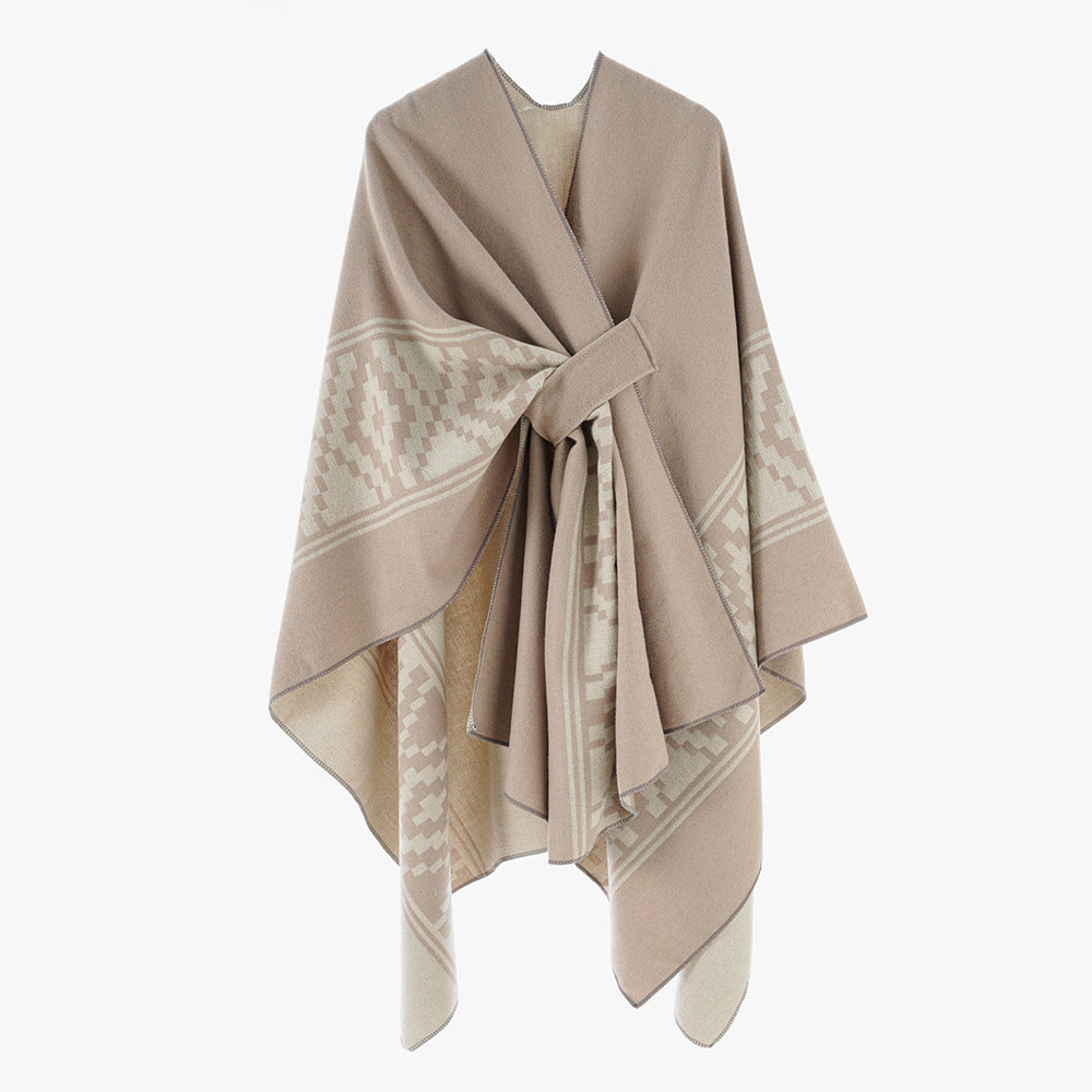 Women Shawl Simple High Quality Jacquard plus Bar Split Talma Catwalk Show Outwear