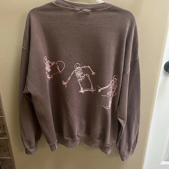 Autumn Winter Women Wear Long Sleeve Solid Color Skull Skateboard Printing Loose Casual Long Sleeves