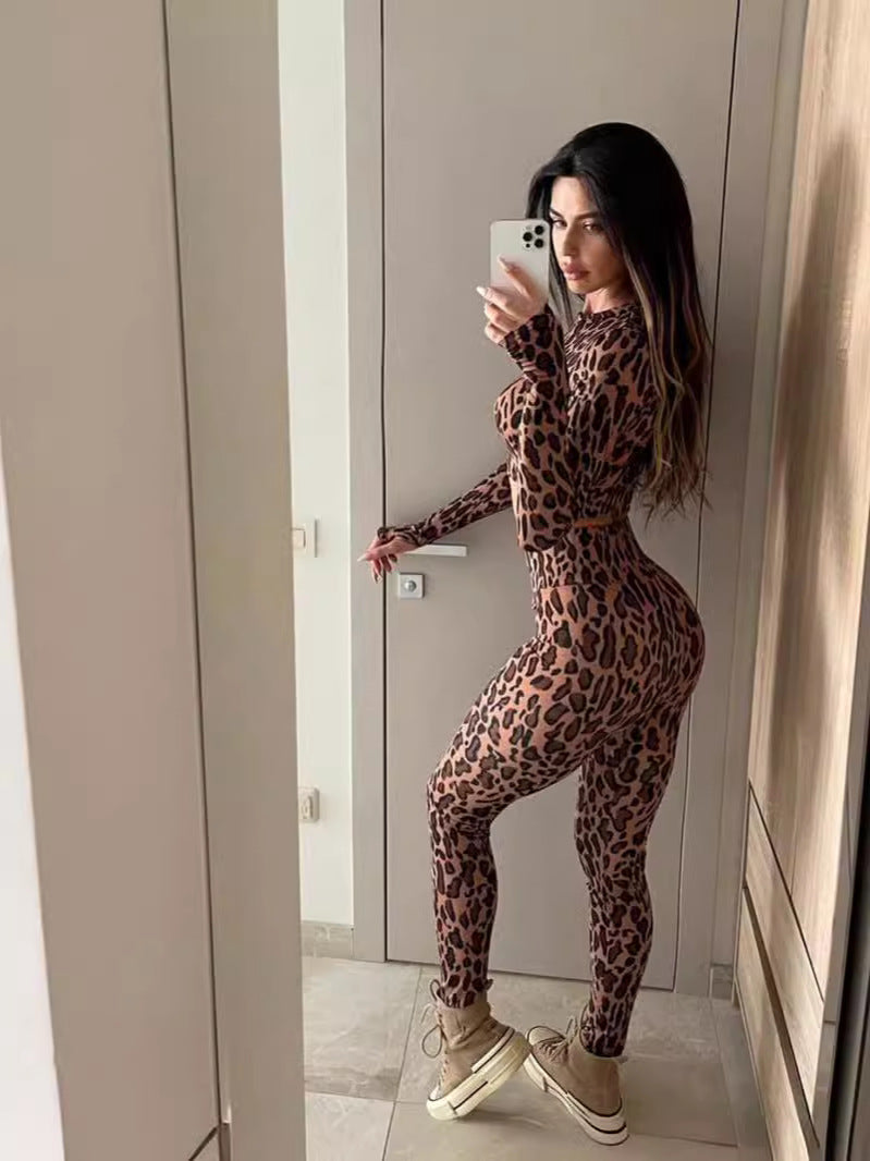 Women Clothing Autumn Stand Up Collar Cinched Cropped Long Sleeve Top High Waist Hip Raise Pants Two Piece Fitness Set