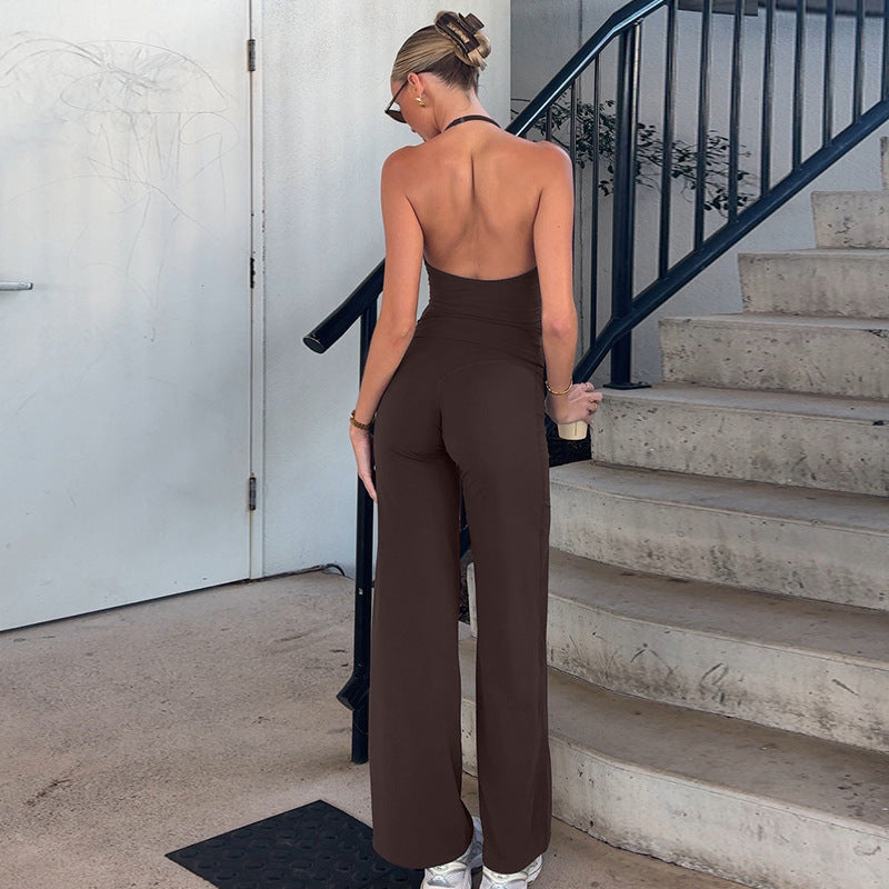 Women Clothing Autumn Backless Small Vest Slim Solid Color Casual Leggings Two Piece Sets
