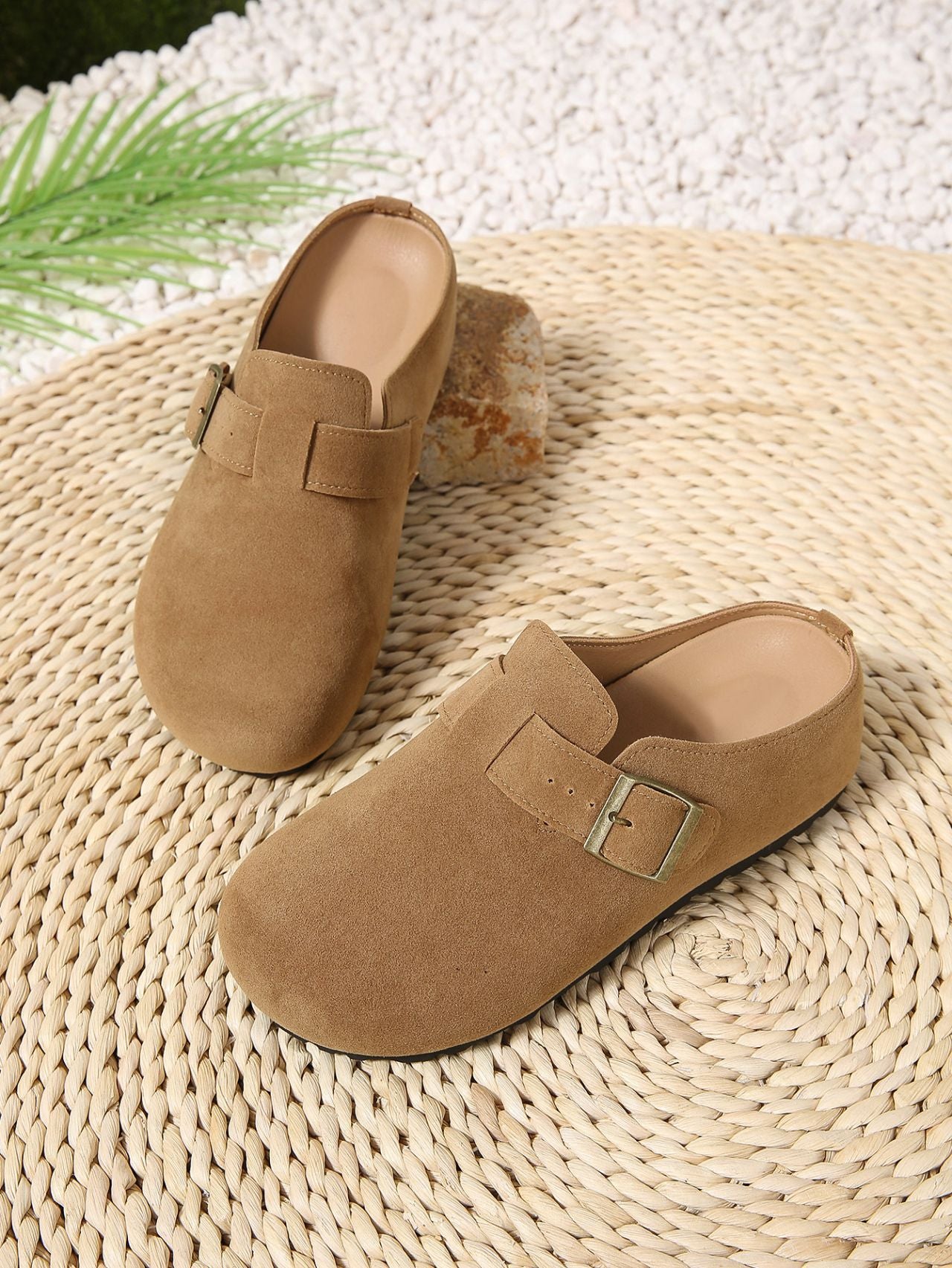 Belt Buckle Closed Toe Birkenstock Half Slippers Women Outer Wear French Slip on Thick Bottom Back Open Shoes