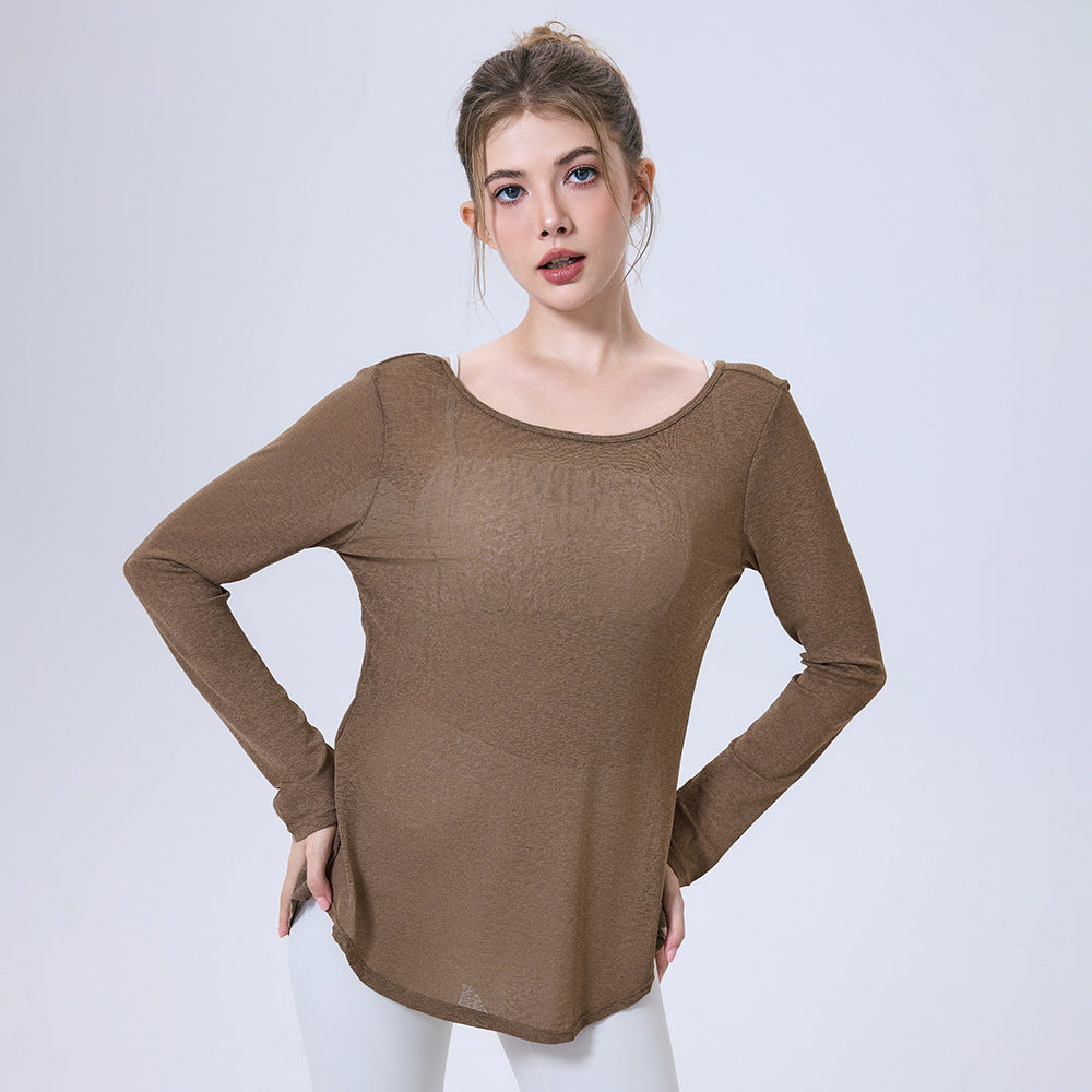 Quick Drying Crew Neck Beauty Back Running Long Sleeve Women Overall Fitness T shirt Casual Breathable Slimming Sports Yoga