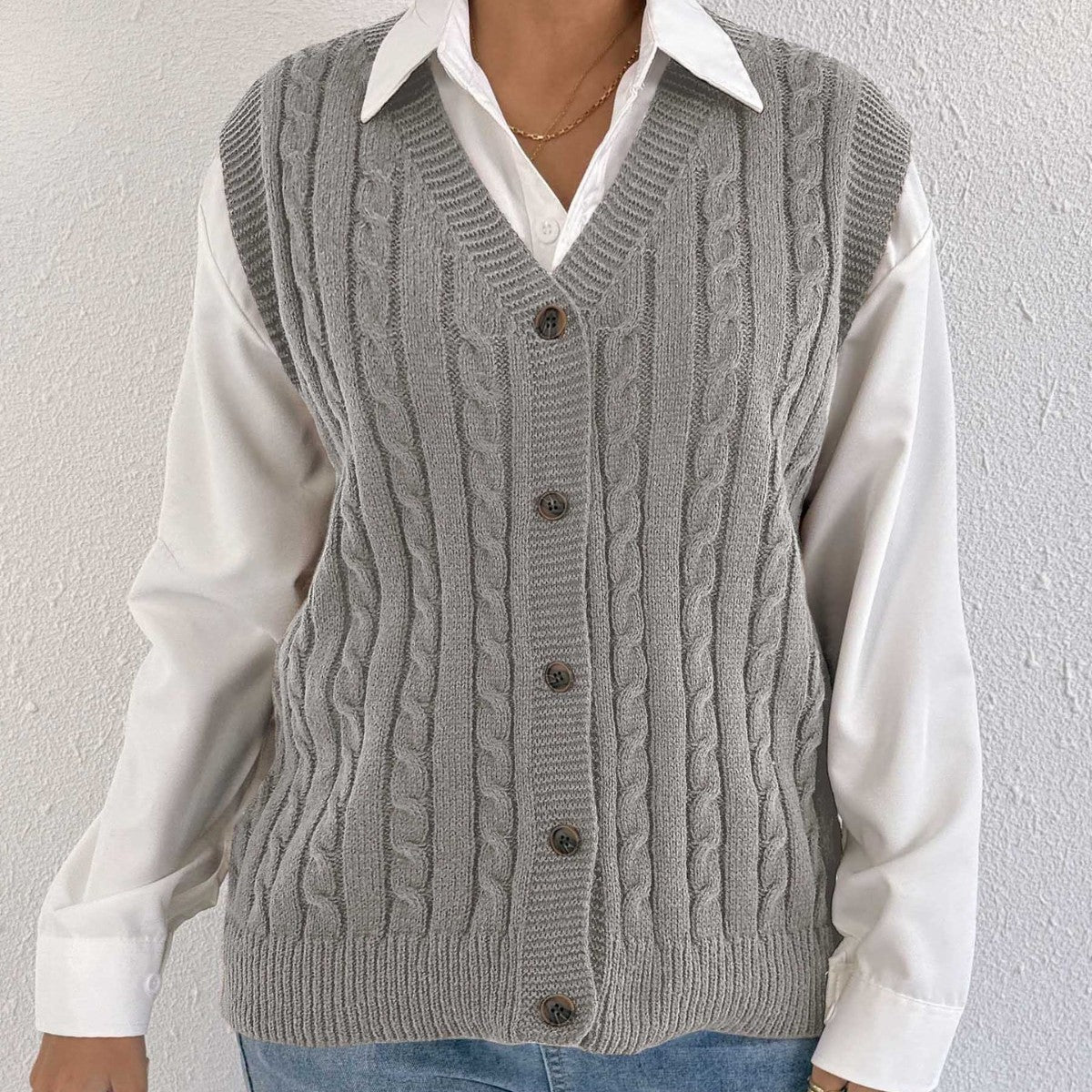 Women Knitted Cardigan Autumn Winter Women Clothing Casual Outerwear Vest Twist Woven Sweater Vest