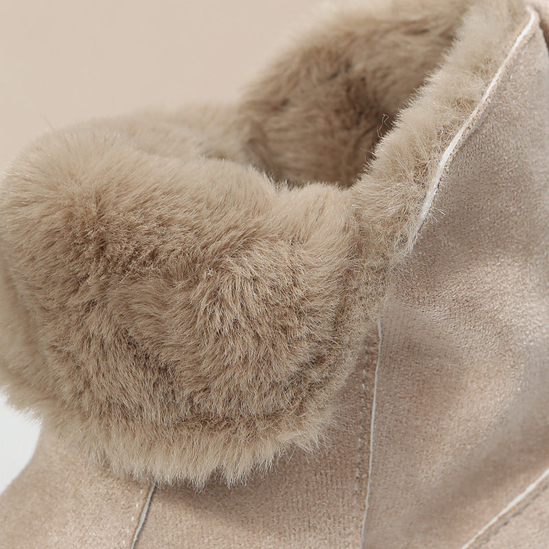 Short Thick Soled round Toe Snow Boots Women Vintage Fleece-Lined Thickening Thermal Cotton Shoes