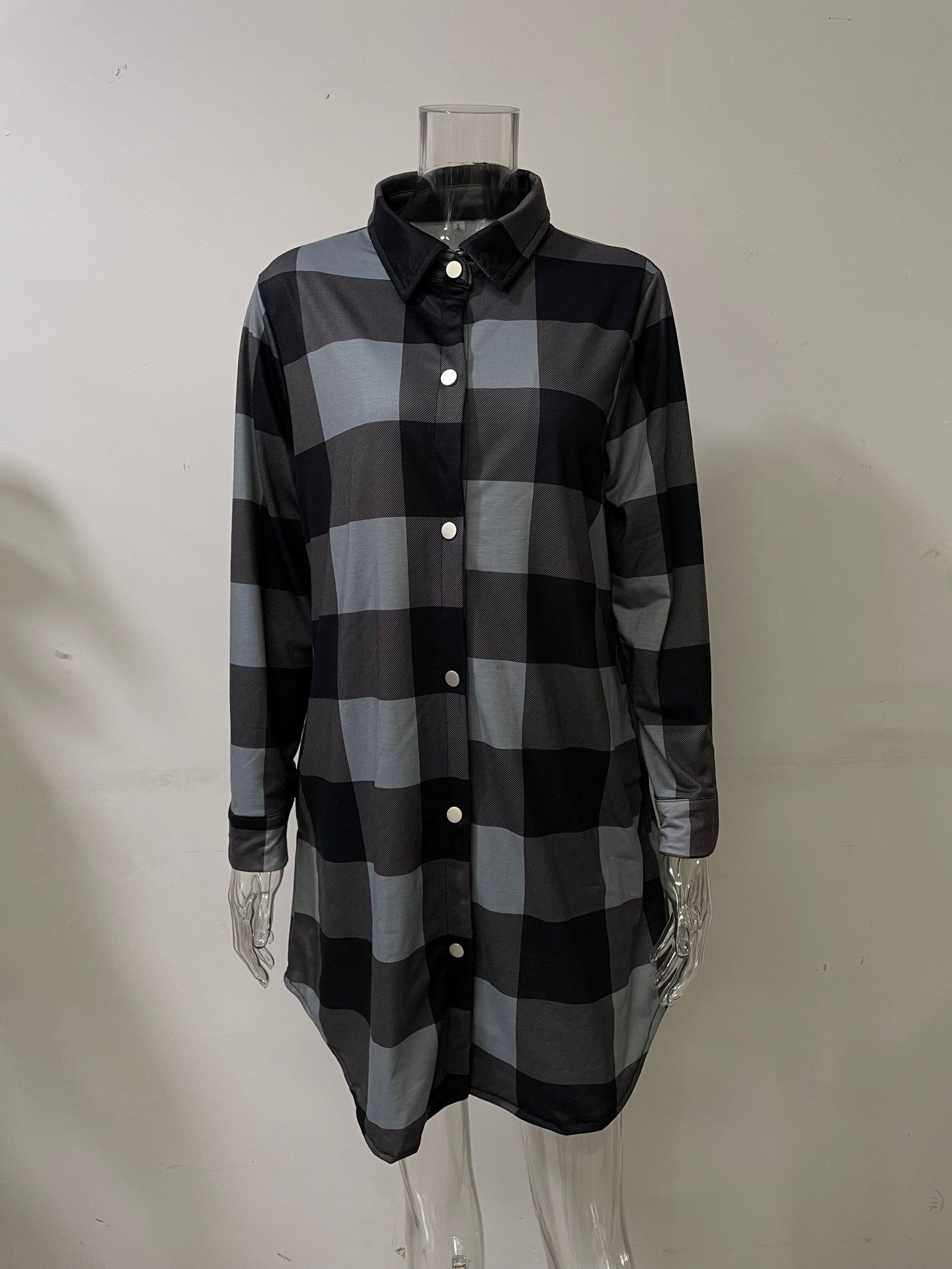 Plaid Shirt Women Mid Length Long Sleeve Women Coat Plaid Shirt Top Shacket