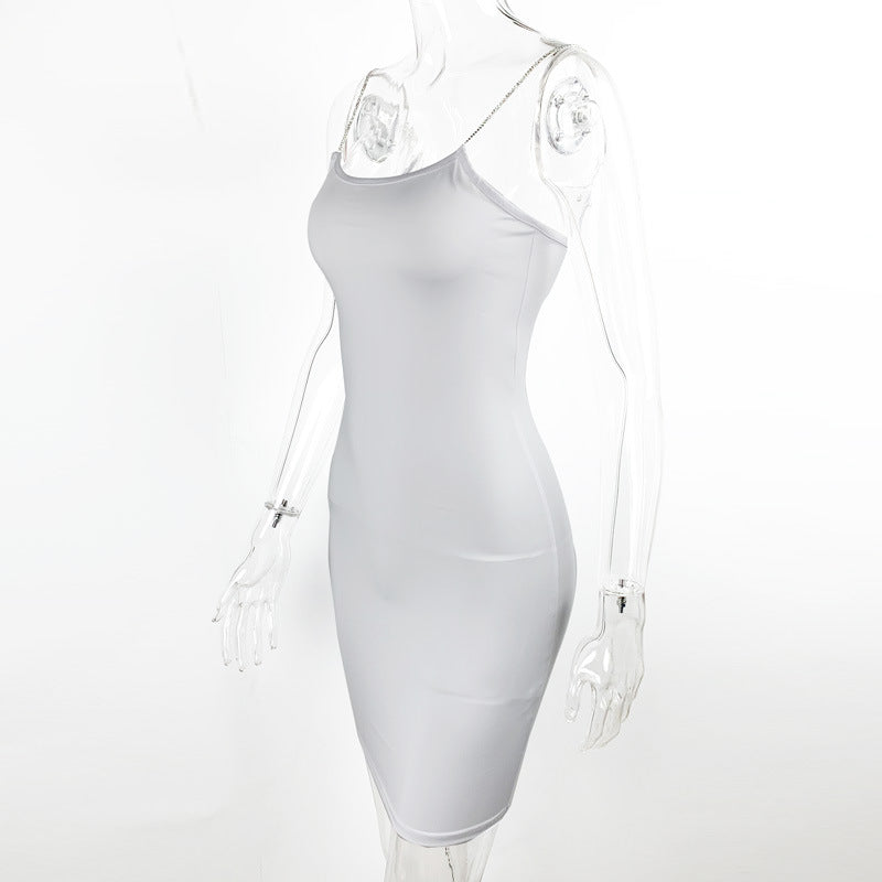 Summer Women Clothing Slim-Fit Sexy Cami Dress Diamond Chain Backless Hip