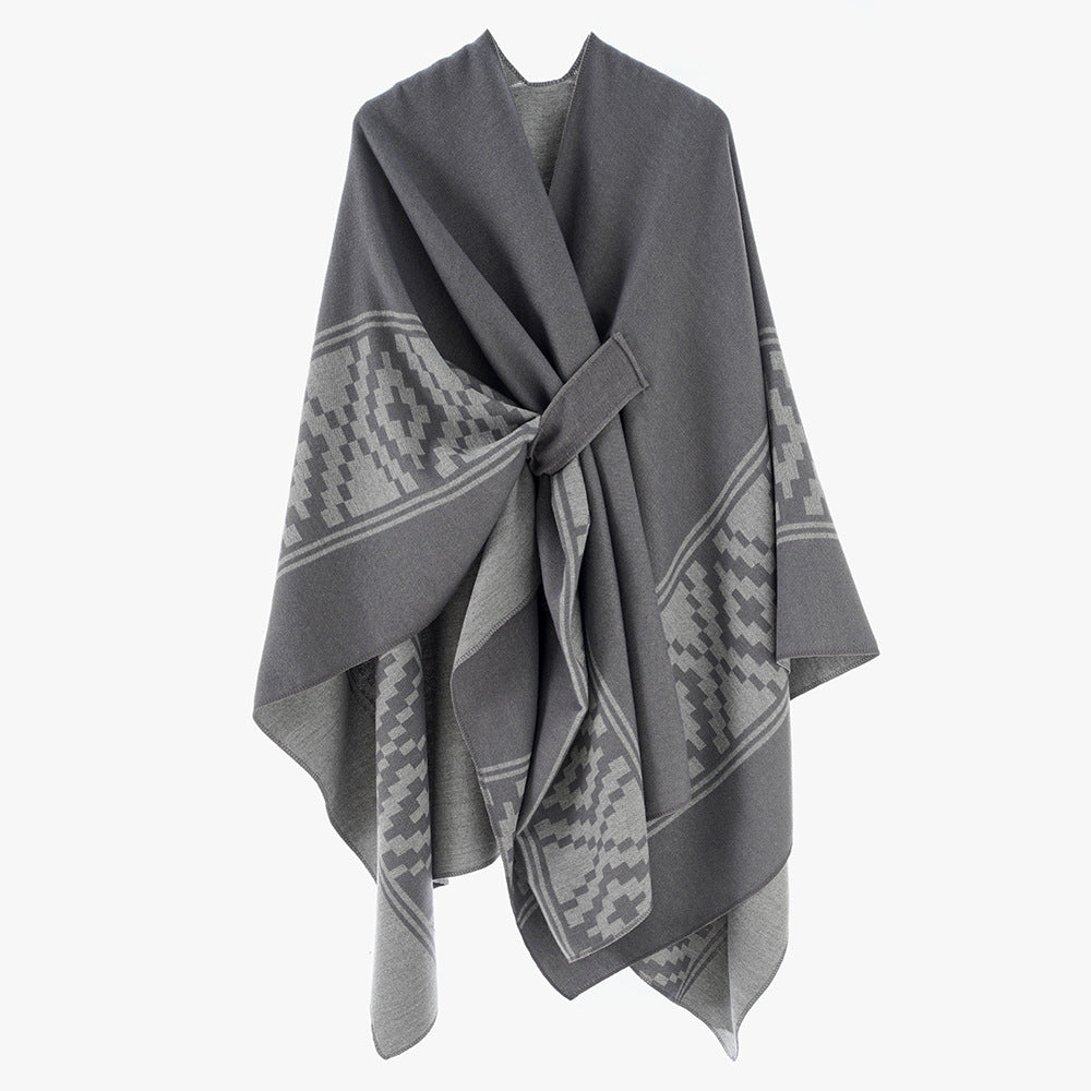 Women Shawl Simple High Quality Jacquard plus Bar Split Talma Catwalk Show Outwear