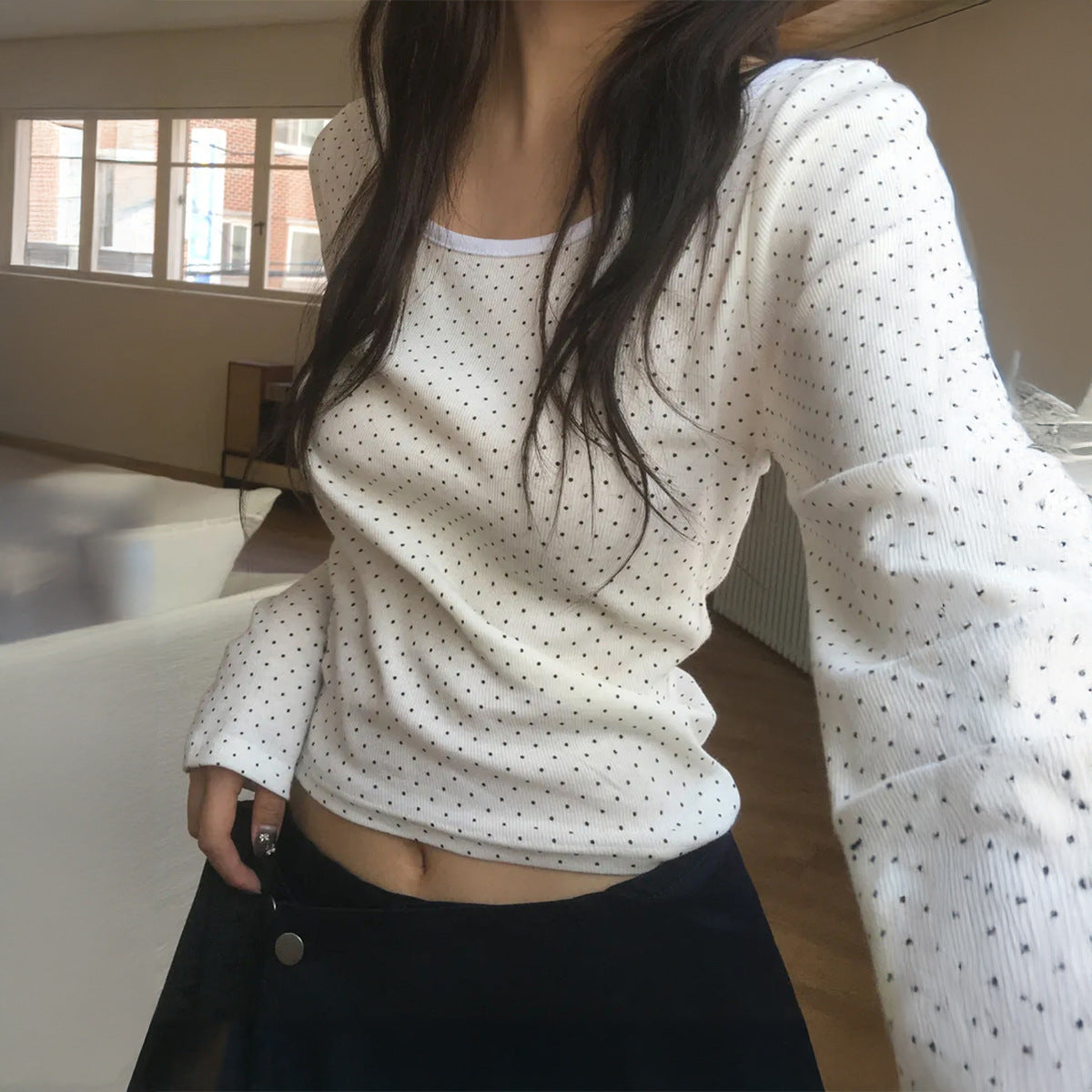 Casual Vacation Long Sleeved Bottoming Shirt Top T shirt Women Clothing Autumn Winter