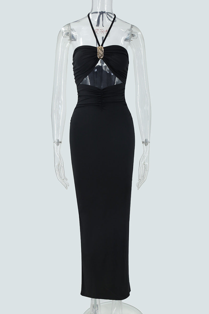 Summer Sexy Halter Three Dimensional Decoration Hollow Out Cutout Backless Leg Exposed Dress Women Clothing