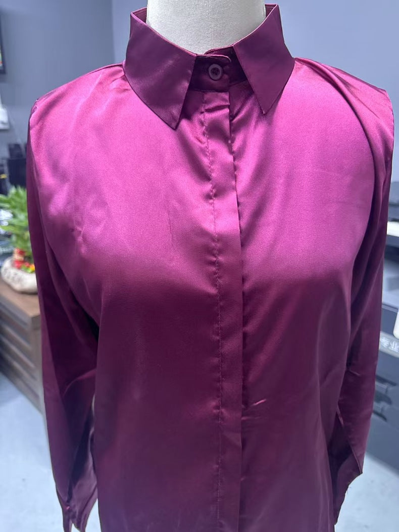 One Button Satin Shirt Office Long Sleeve Shirt Spring Summer Loose Top Women Clothing