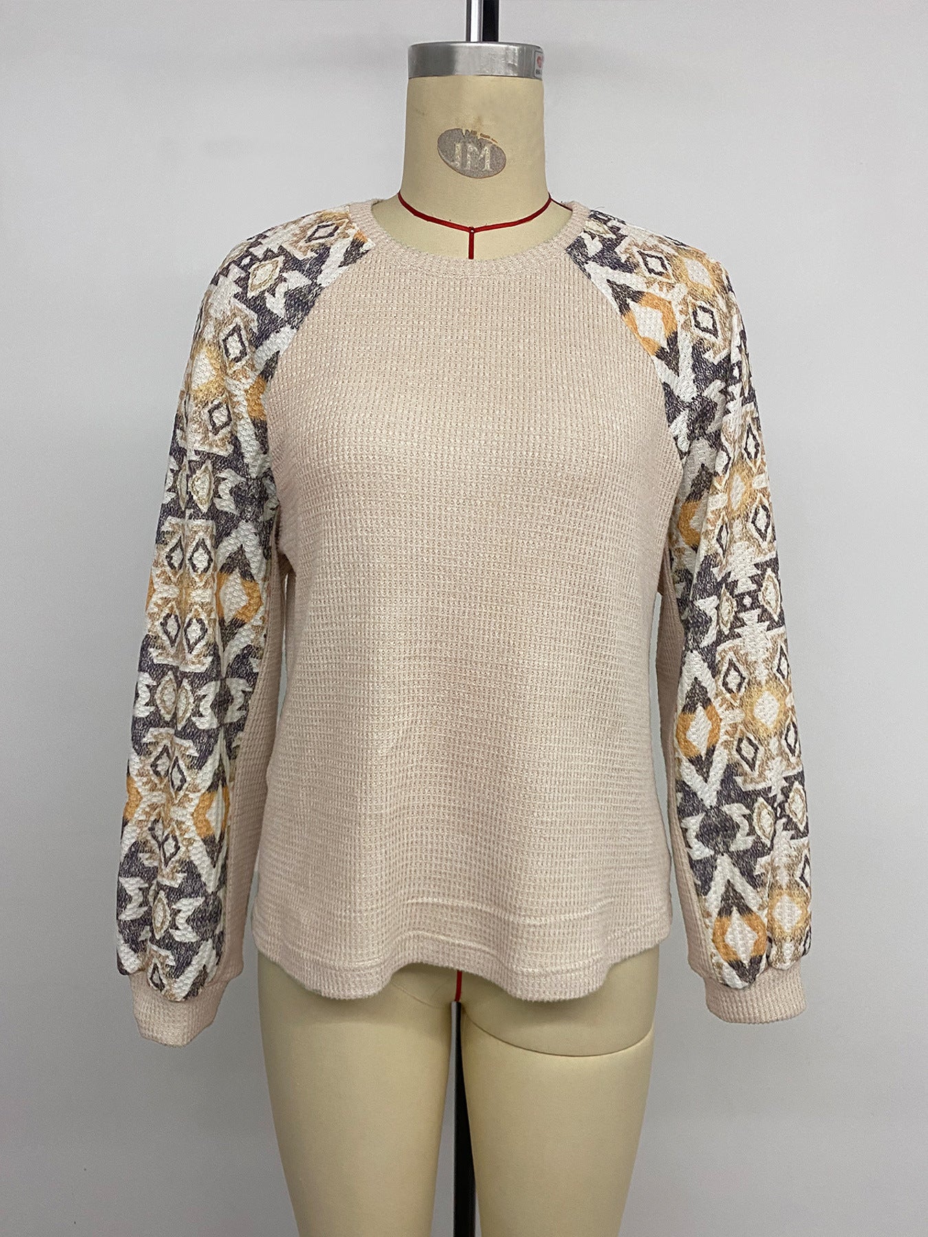 Women Clothing Russia Fall Winter Bottoming Top Stitching Long Sleeve round Neck Ethnic T shirt