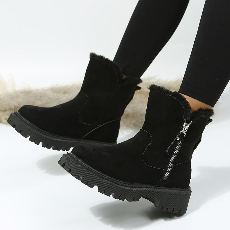 Short Thick Soled round Toe Snow Boots Women Vintage Fleece-Lined Thickening Thermal Cotton Shoes