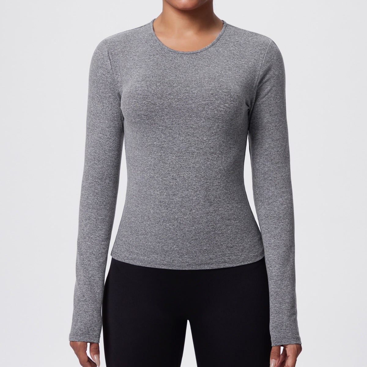 Casual Solid Color Sports Long Sleeve Waist Slim Fit Breathable Yoga T shirt Running Training Nude Feel Workout Top