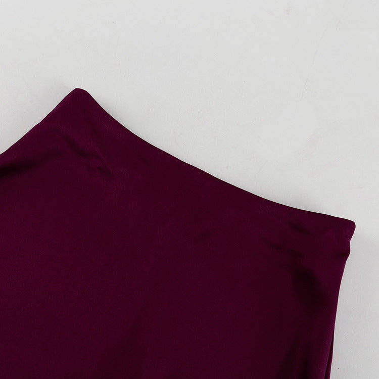 Women Clothing Wine Red Long Skirt Spring Autumn Simple Temperamental All Match High Waist Satin Hip Skirt