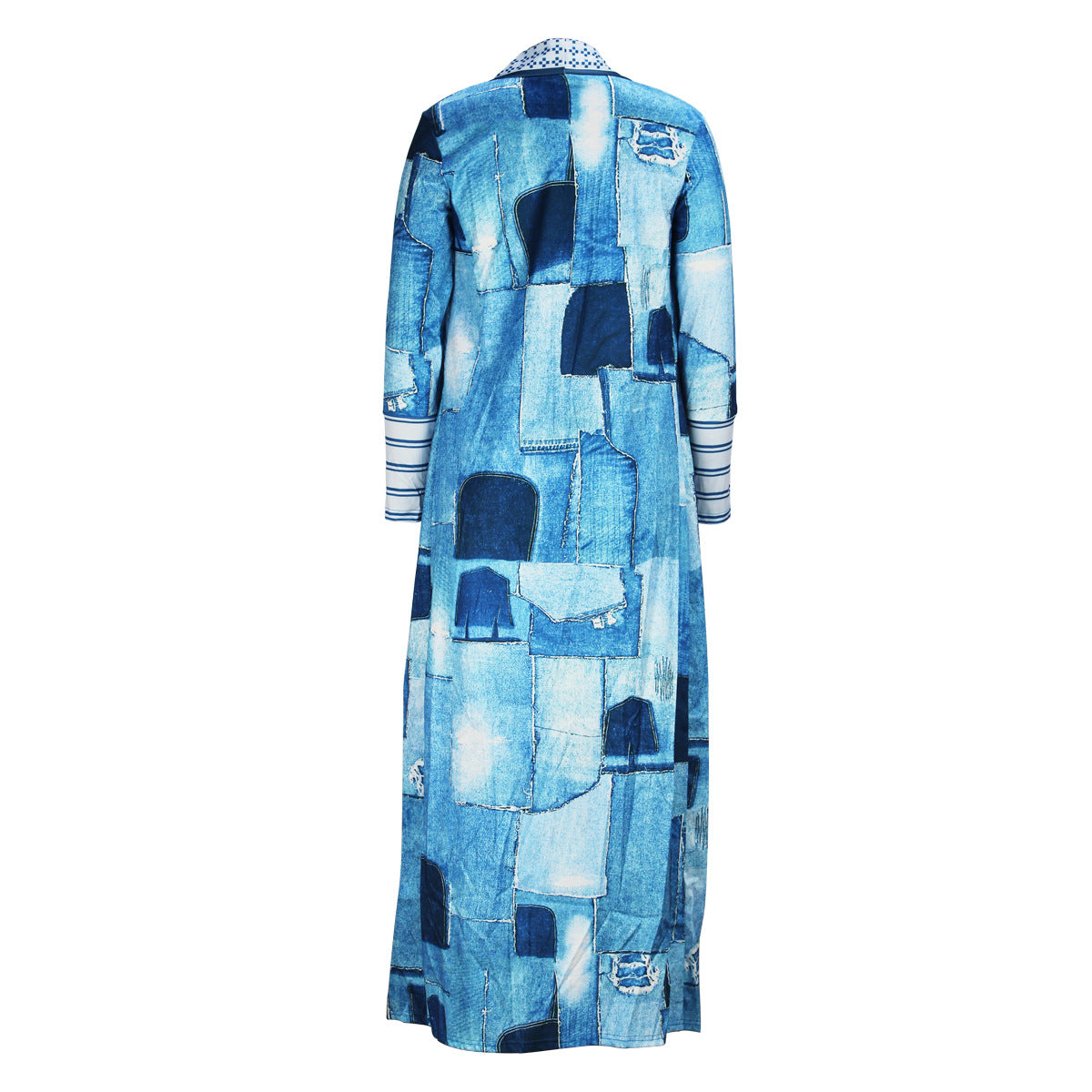 Casual Women Wear Imitation Denim Printed Long Trench Coat Cardigan Coat