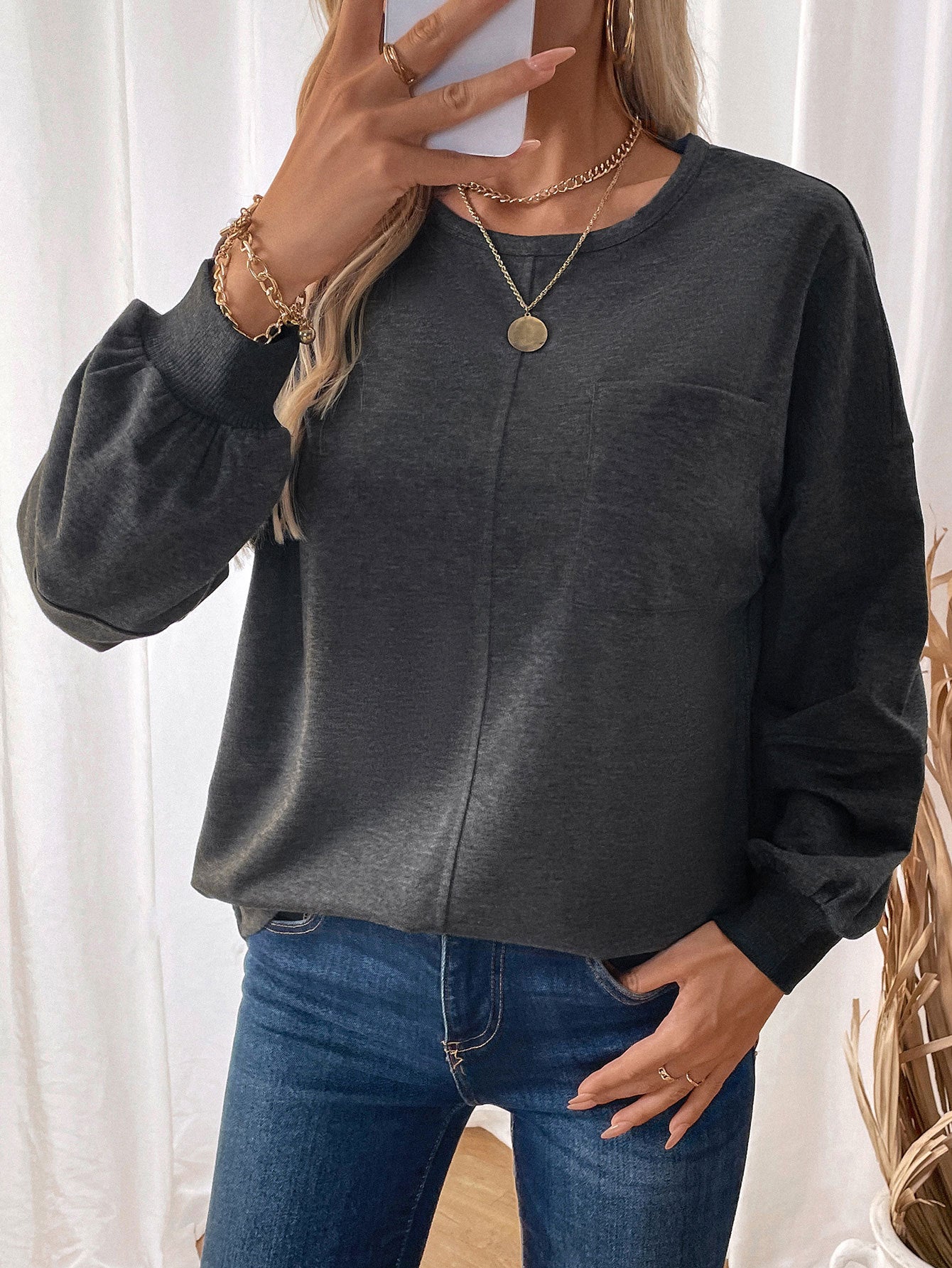 Top Autumn Women Clothing Long Sleeve Crew Neck Pullover Sweatshirt