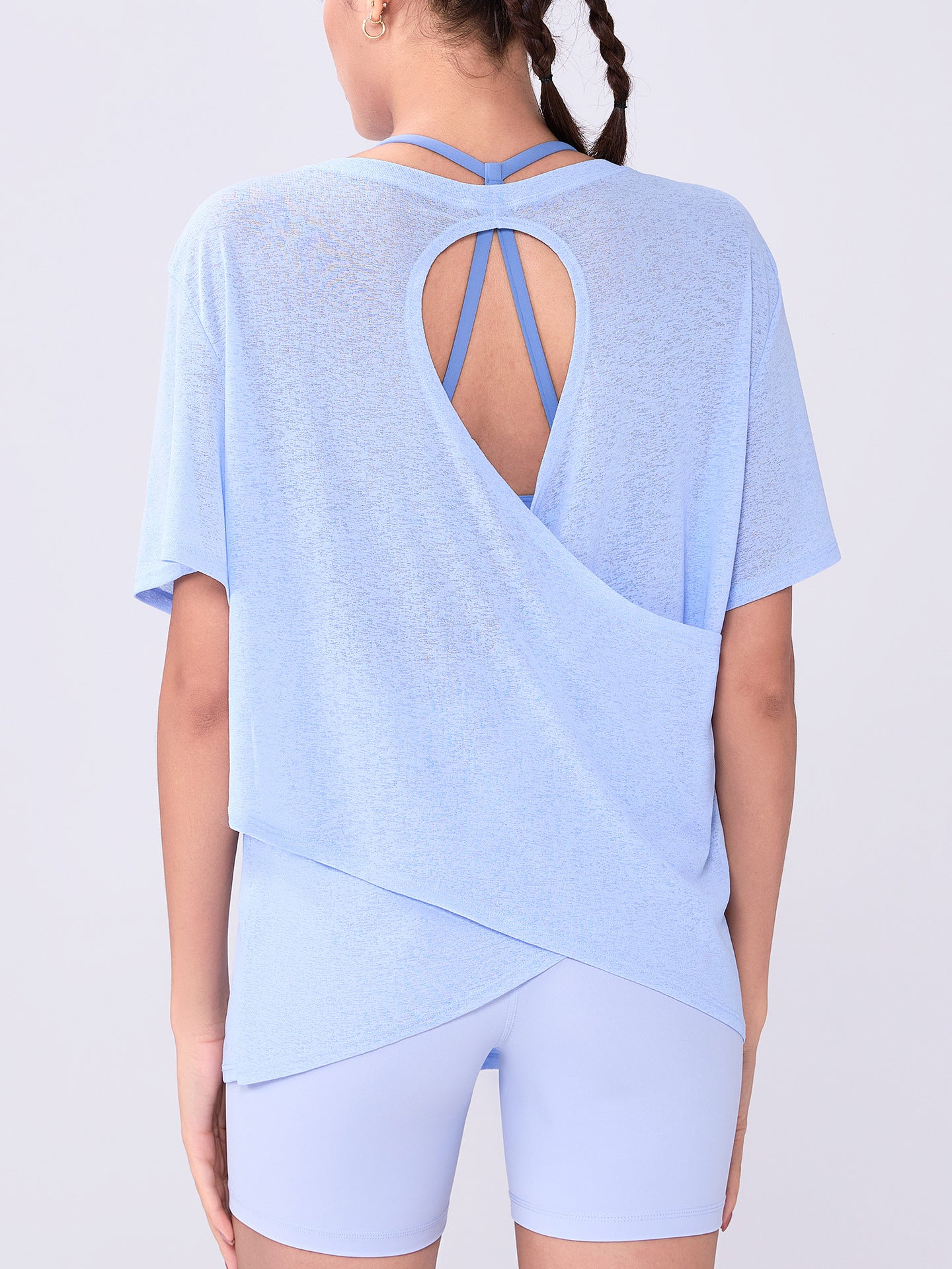 Summer Bunchy Yarn Women Hollow Out Cutout out Beauty Back Loose Yoga Blouse Breathable Lightweight plus Size T shirt Casual Sports Short Sleeve