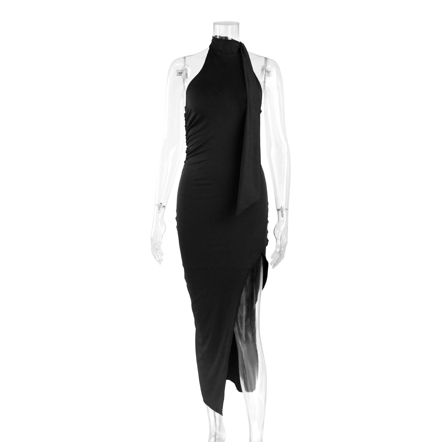 Sexy Backless Lace up High Slit Dress Ribbon Design Sleeveless Dress