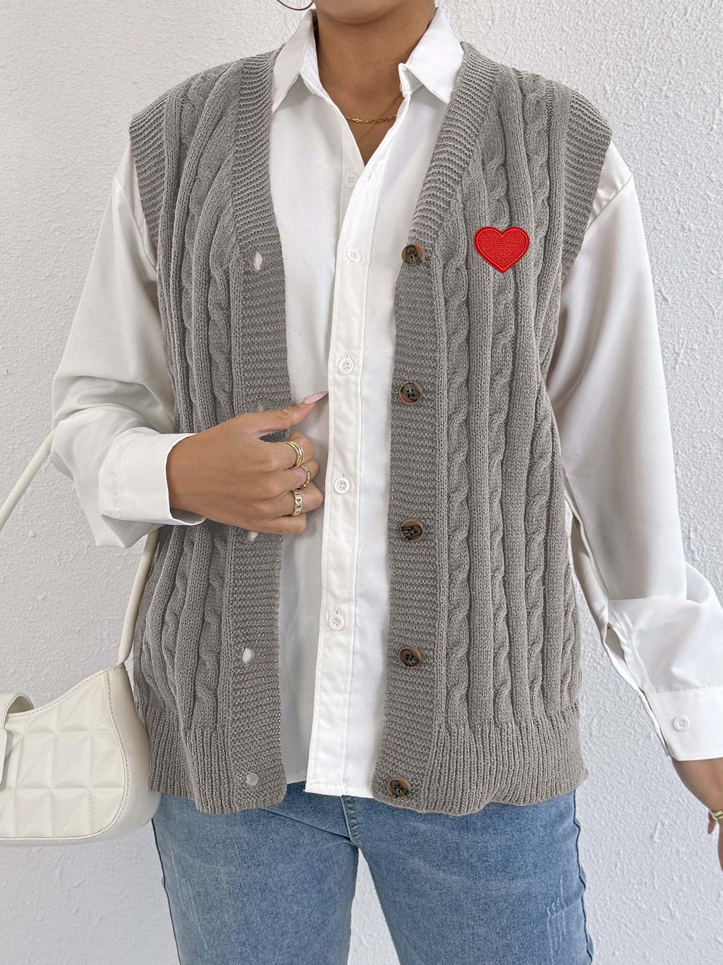 Women Knitted Cardigan Autumn Winter Casual Outerwear Vest Twist Woven Sweater Three Dimensional Floral Stitching Vest