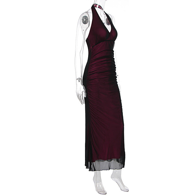 Women Clothing Summer Sexy Halter Mesh Sexy Sleeveless Dress