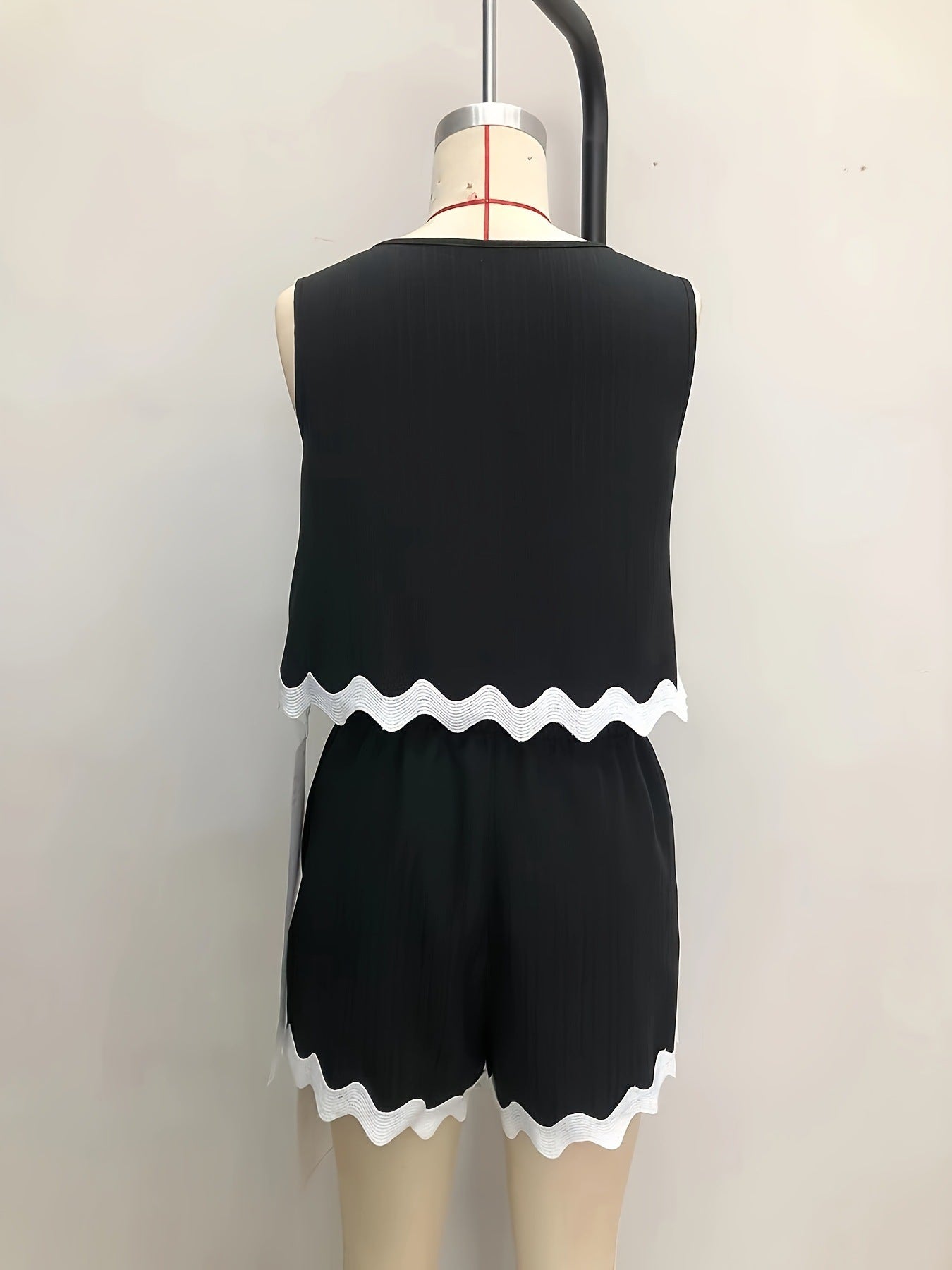 Women Contrast Color Sleeveless Shorts Lace Summer Two Piece Sets High Sense