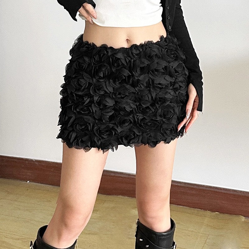 Women Clothing Nightclub Sexy Solid Color Three Dimensional Floral Ultra Short Skirt Straight Hair