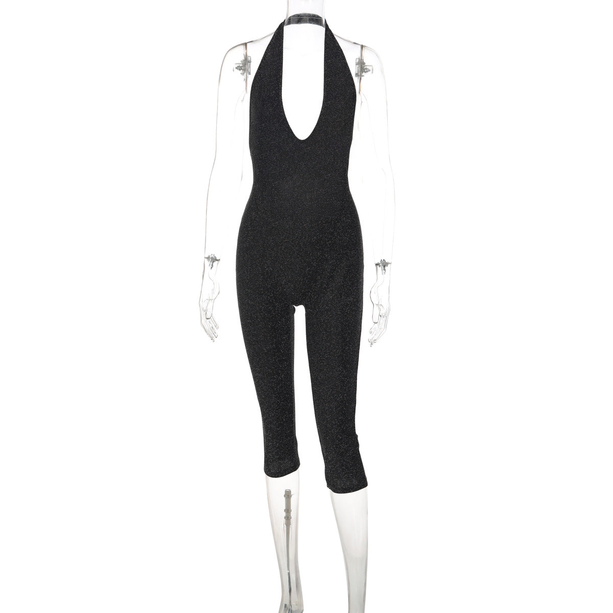 Women Winter Gold Silver Thread Sexy V neck Halter Slim Fit Backless Jumpsuit